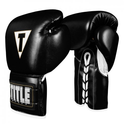 Боксерские перчатки TITLE Boxeo Mexican Leather Lace Training Gloves Tres (18oz) Черные
