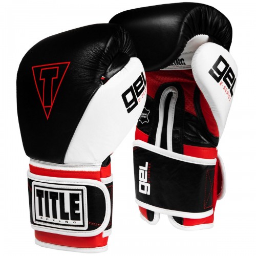 Боксерские перчатки TITLE GEL E-Series Boxing Gloves (S) Черные с белым и красным