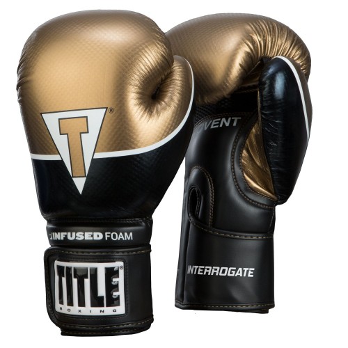 Боксерские перчатки TITLE Infused Foam Interrogate Training Gloves (18oz) Черные с золотом