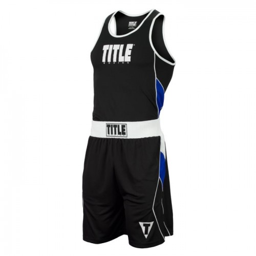 Форма для боксу підліткова TITLE Aerovent Elite Amateur Boxing Set 8 Чорна з синім (YL)