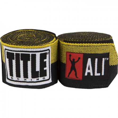 Бинты боксерские эластичные TITLE Boxing Muhamed Ali Semi-Stretch 4,5м Черный с желтым